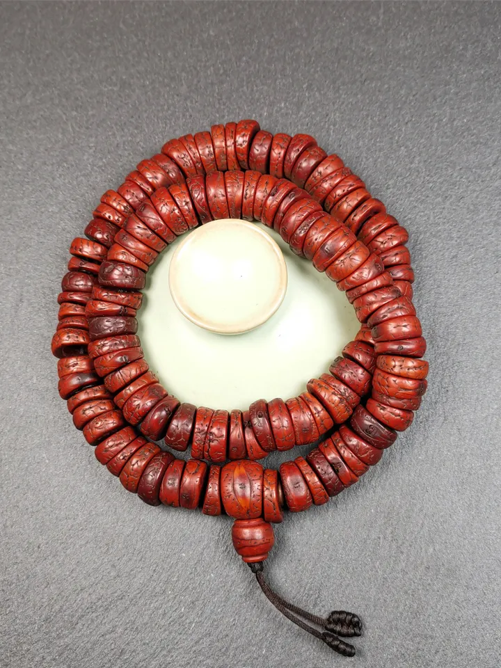 Gandhanra Antique 108 Bodhi Beads Mala,Old Prayer Beads Necklace,Diameter 14mm,Circumference 44 cm