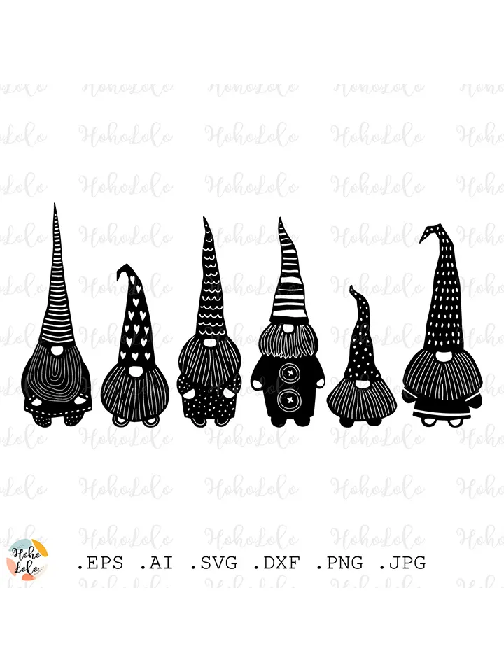 Gnome Svg, Christmas Gnome Cricut, Gnome Silhouette, Gnome Linocut Style, Gnome Clipart Png, Gnome Stencil Template Dxf