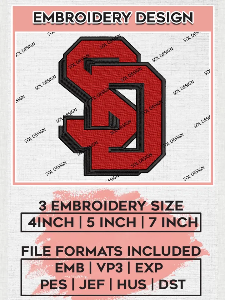 NCAA SD Coyotes Team Logo Machine Embroidery Design, NCAA South Dakota Coyotes Team Design Design files, NCAA Team Embroidery Designs, NCAA Machine Embroidery Designs, Digital Download
