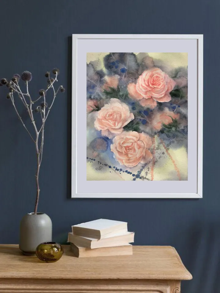 Roses Original Painting Flowers Watercolor Painting Floral Artwork