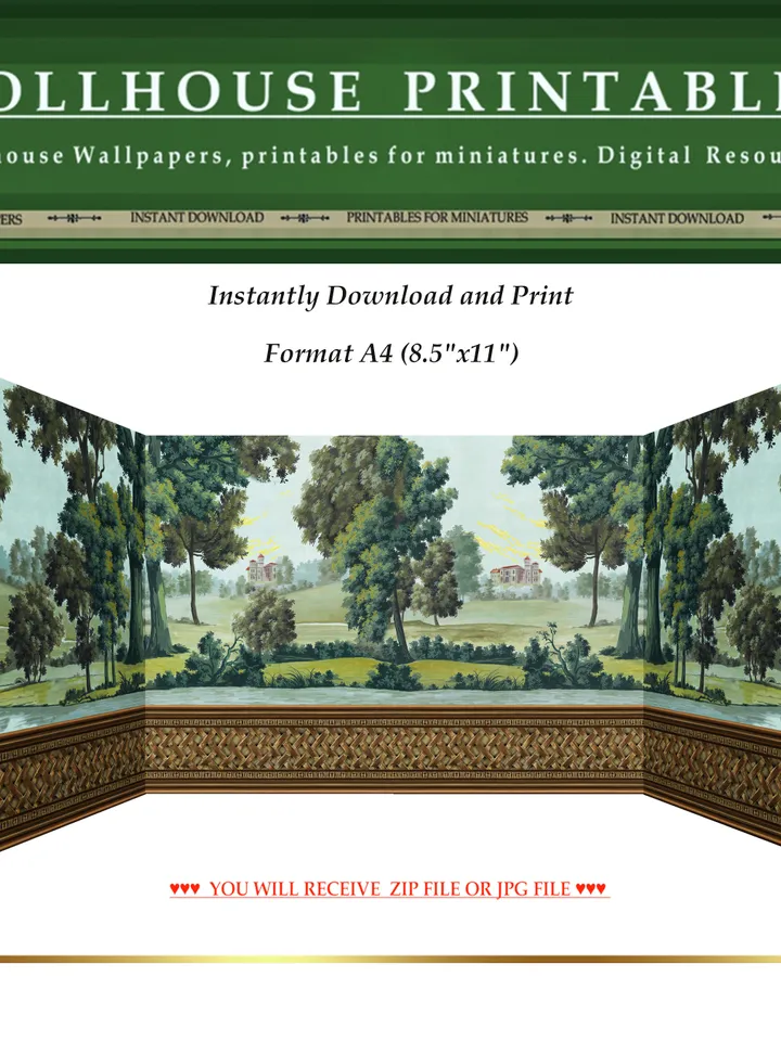 Wallpapers- Set 4-v2 | Printables for Dollhouses and Unique Miniature Projects | Digital Downloads | in Scale 1/12th