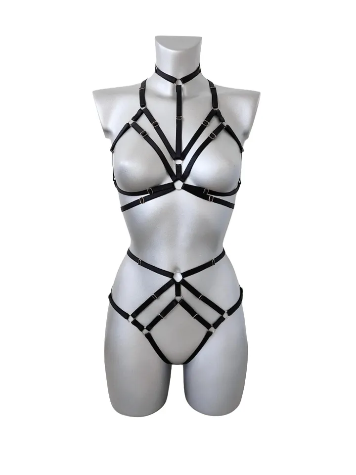 Erotic lingerie set - Crotchles panties - Harness lingerie - Sexy set - Strappy lingerie
