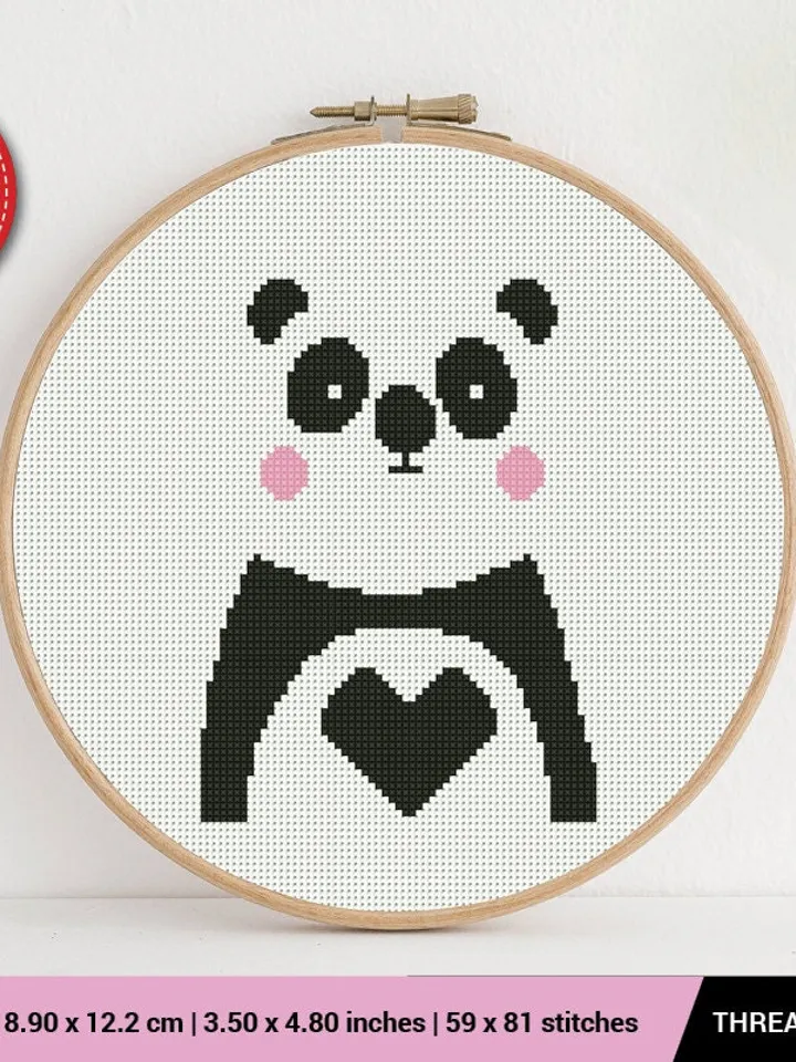Panda Bear Black White Cross stitch pattern | Embroidery Pattern | Instant Download | Embroidery Designs
