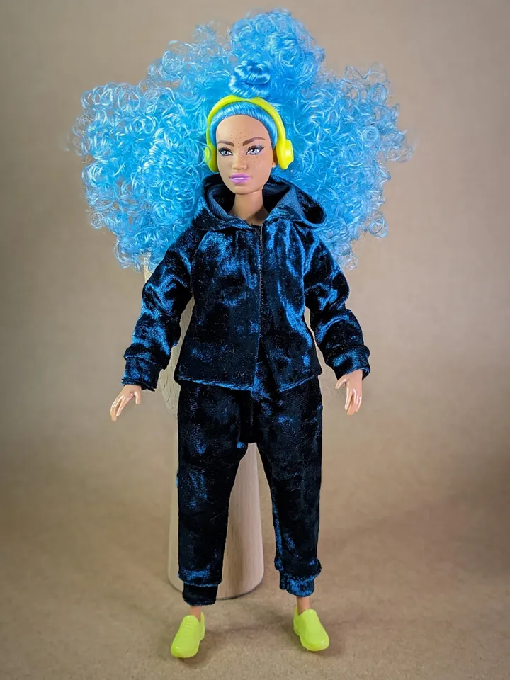 Handmade casual green velvet two-piece set (hoodie and pants) for 1/6 scale fashion female dolls