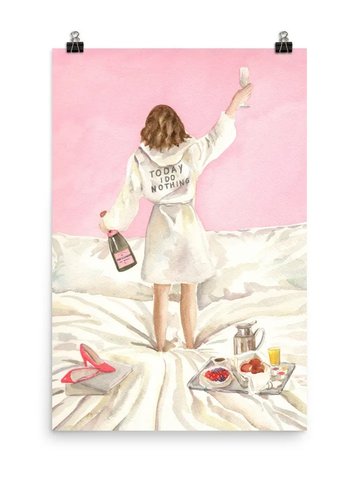 Pink Champagne Wall Print, Watercolor Painting, Champagne Lovers, Pink Aesthetic, Cute Pink Decor, Feminine Art Poster, Pink Feminine Print