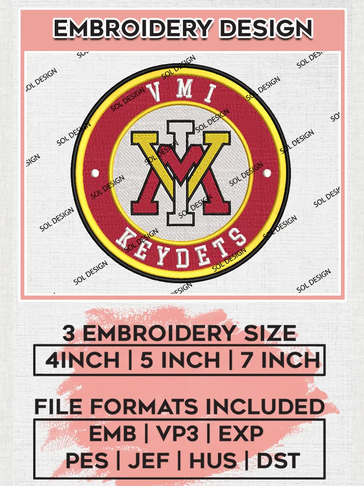 NCAA VMI Keydets Round Logo Embroidery, NCAA VMI Keydets Logo Embroidery files, NCAA Teams, Machine embroidery designs, Digital Download