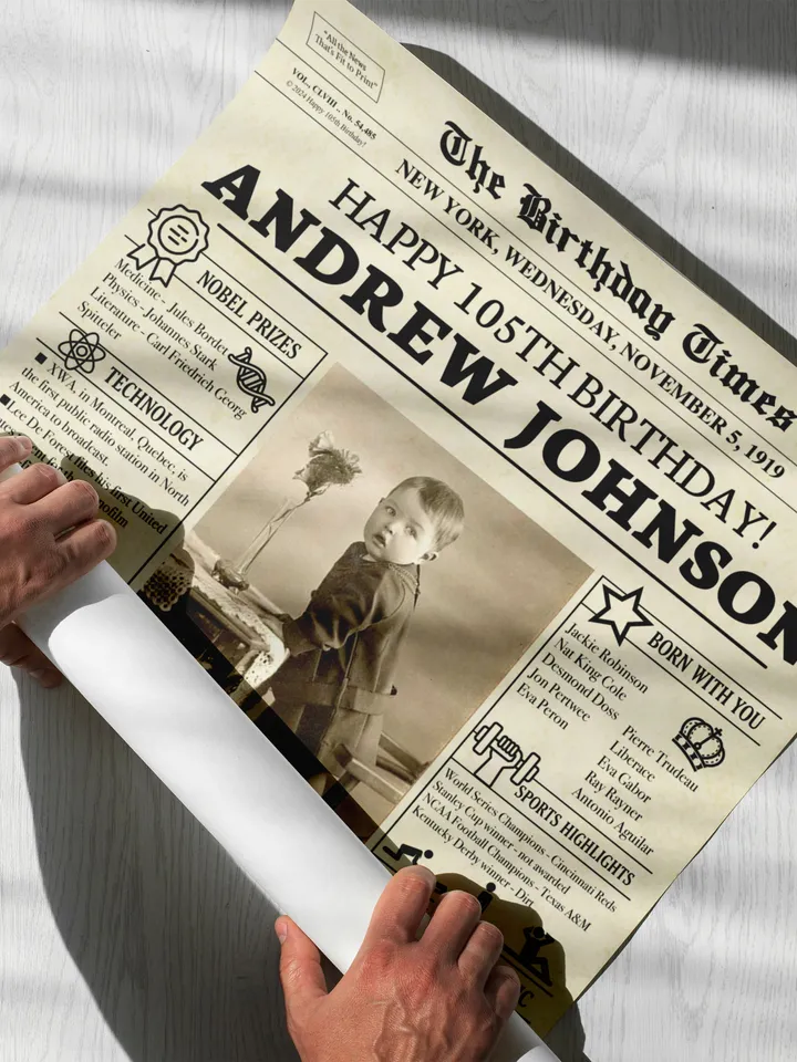 105th birthday, birthday gift for grandma or grandpa, grandma birthday gift, 105th birthday newspaper, 1919 birthday ideas, back in 1919