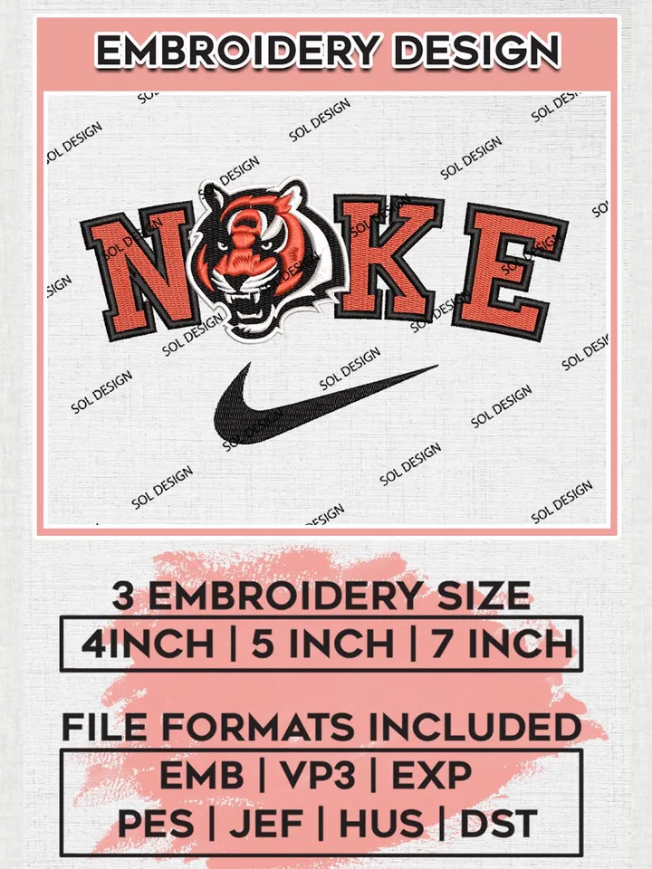 Nike Cincinnati Bengals Embroidery Designs, NFL Bengals, NFL Embroidery Designs, NFL Cincinnati Bengals Machine Embroidery Design, Digital Download