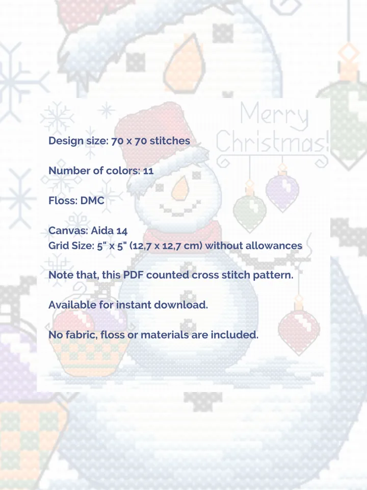 Cross stitch pattern Snowman, Christmas cross stitch pattern PDF