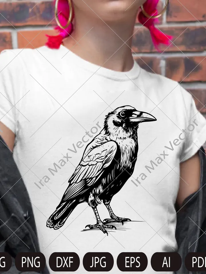 Raven SVG ,Black Crow svg, Raven sitting svg, Crow sitting svg,Cute crow, Vintage Design, Gothic Art, Raven  Print, Printing Clipart, Birds