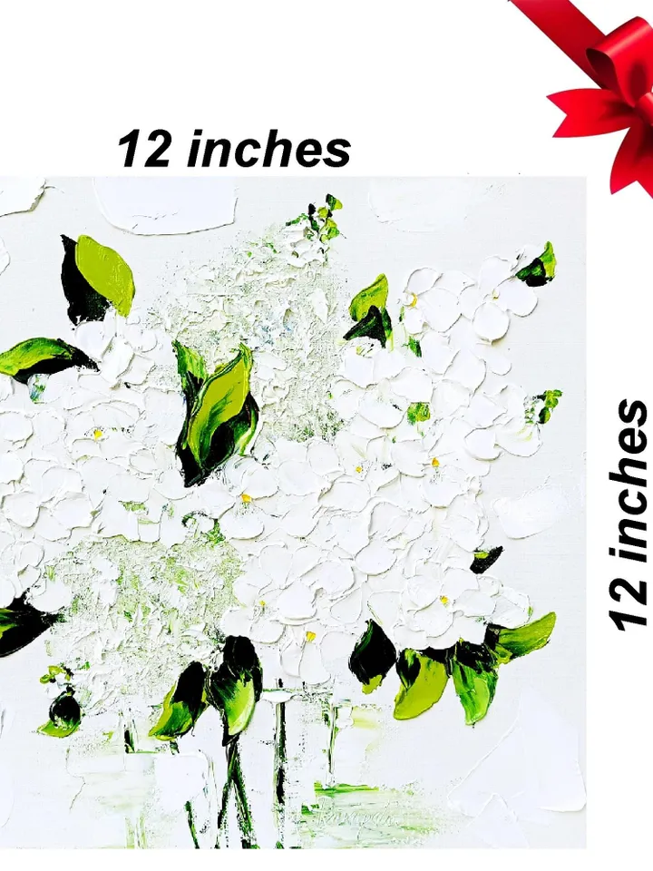 White Hydrangea Painting Original Art Impasto Oil Painting Christmas Gifts Abstract Floral Palette knife Flower Painting