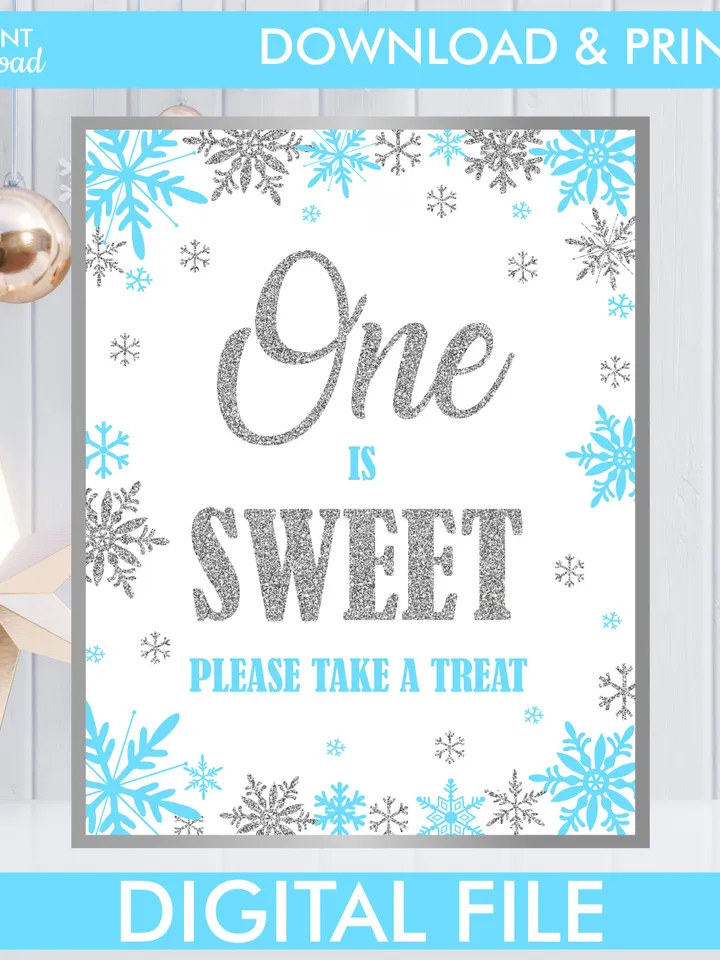 Winter Onederland Signs, Winter Onederland Birthday Boy Decorations, Blue Silver Snowflakes First Birthday Decorations Instant Download