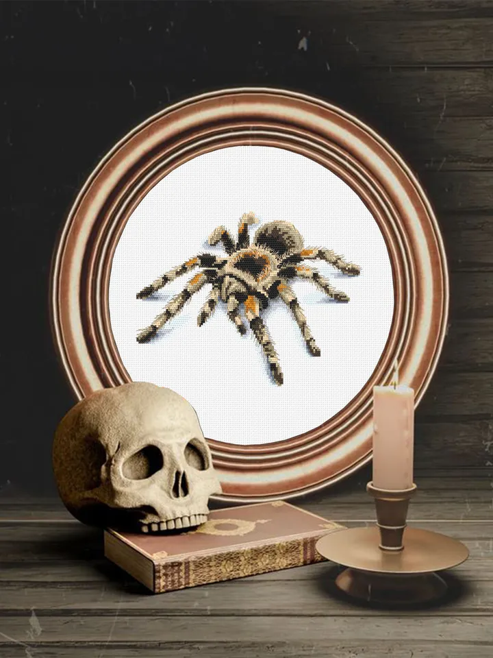 Tarantula spider cross stitch pattern download PDF Spooky animal cross stitch chart, 3d spider embroidery PDF, Horror tarantula pattern #D10