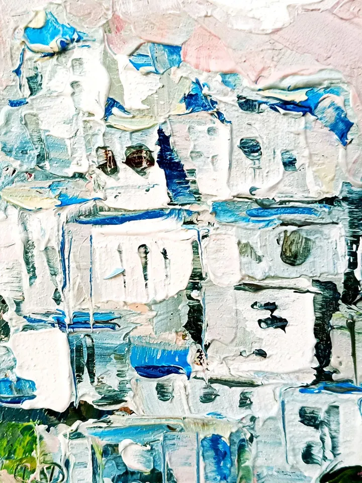 Santorini Painting Original Art Greece Wall Art Painting Greece Painting Santorini Beach Small Painting 6 by 4 by ArtProkopaloSv