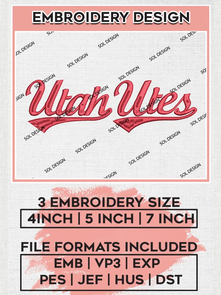 NCAA Utah Utes Team Word Logo Embroidery Design Files, NCAA Utah Utes Machine Embroidery, NCAA Teams, 3 sizes, NCAA Machine embroidery designs, Digital Download