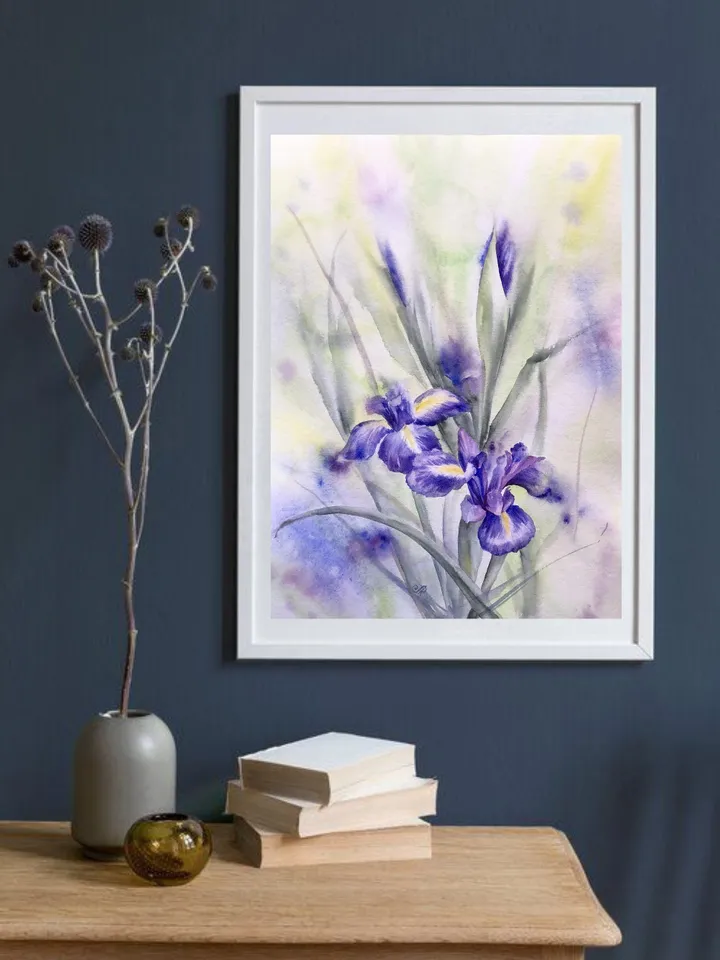 Flowers Original Painting Iris Painting Floral Watercolor Wall Art