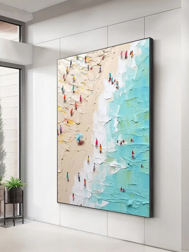 Original Beach Oil Painting On Canvas, Abstract Summer Seaside Painting, Waves and Golden Beach Painting, Living Room Wall Art, Home Decor