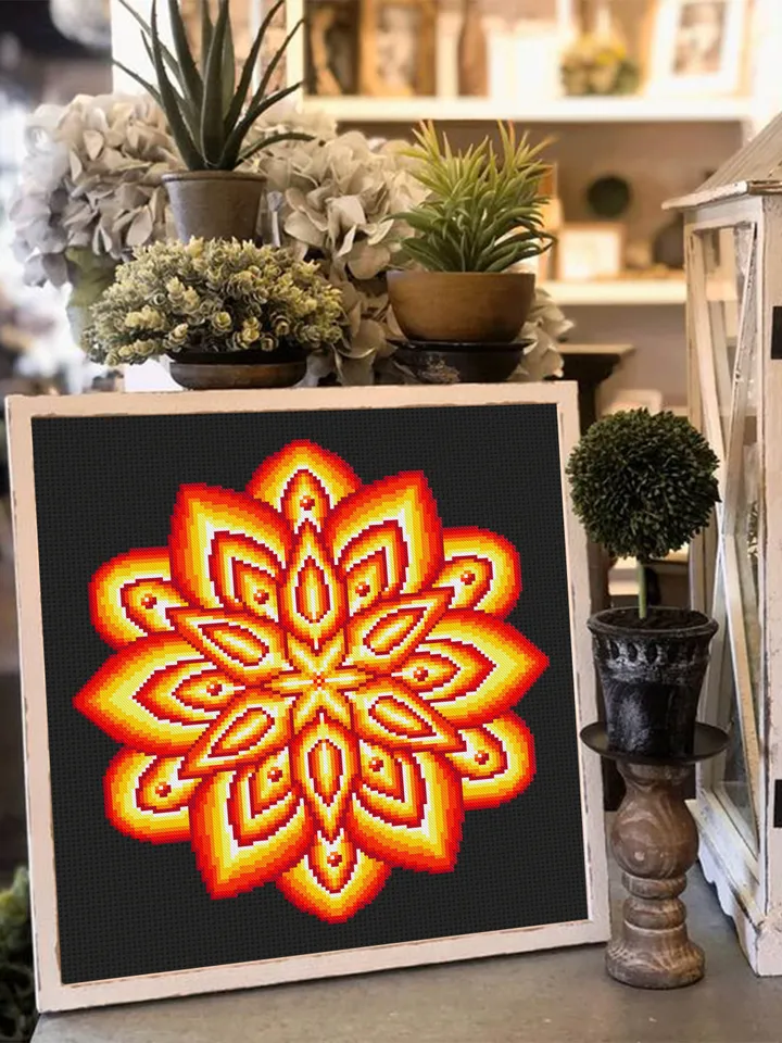 Bright colorful mandala cross stitch pattern download PDF Simple mandala digital Embroidery mandala ornament Modern beginner stitch PDF #M97
