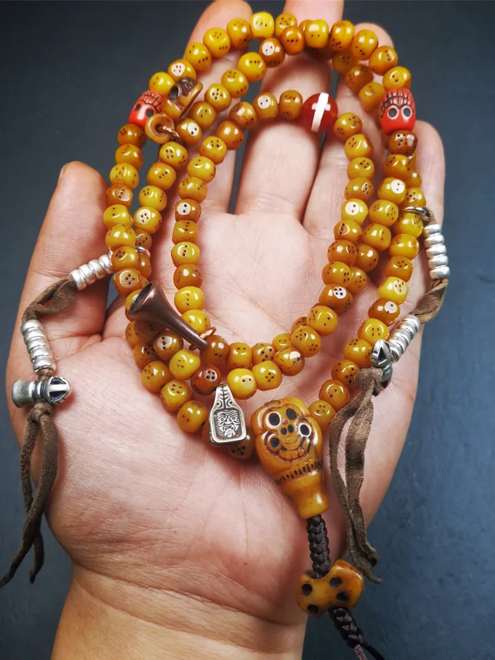 Gandhanra Handmade Tibetan Yak Bone Dice Beads Mala,108 Prayer Beads for Meditation,Diameter 7mm, Length 68cm