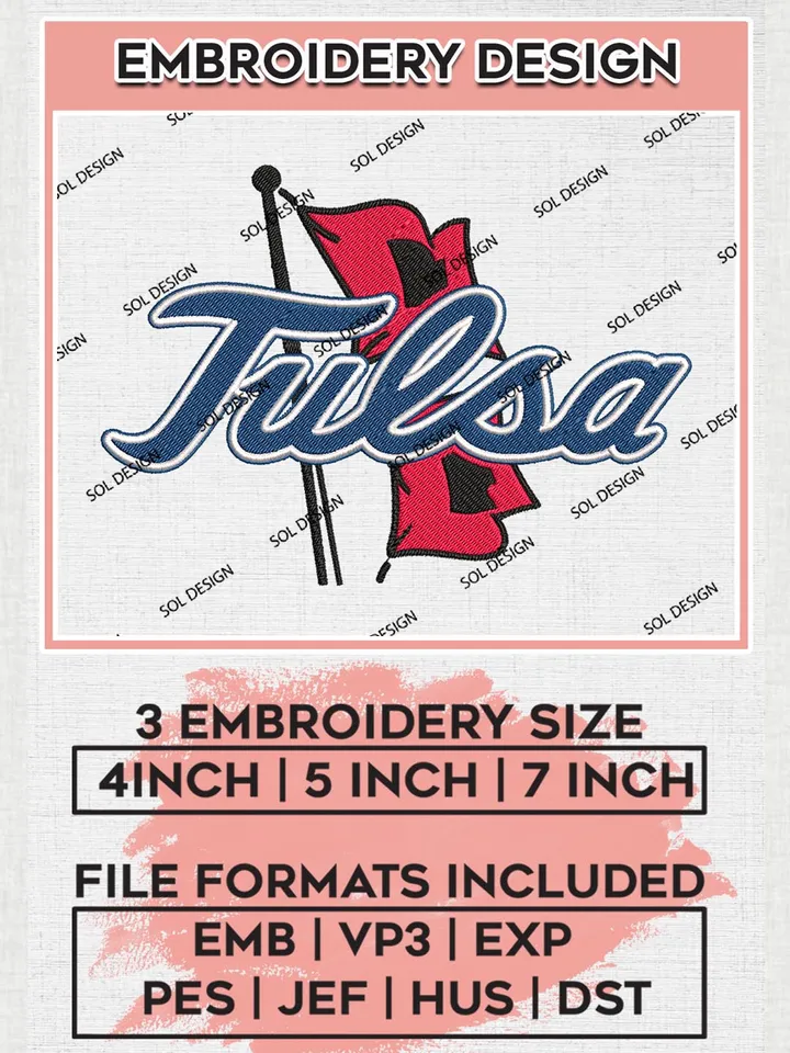 Tulsa Golden Hurricane Logo Machine Embroidery Design, NCAA Tulsa Golden Hurricane Embroidery Design Design files, NCAA Embroidery Designs, NCAA Machine Embroidery Designs, Digital Download