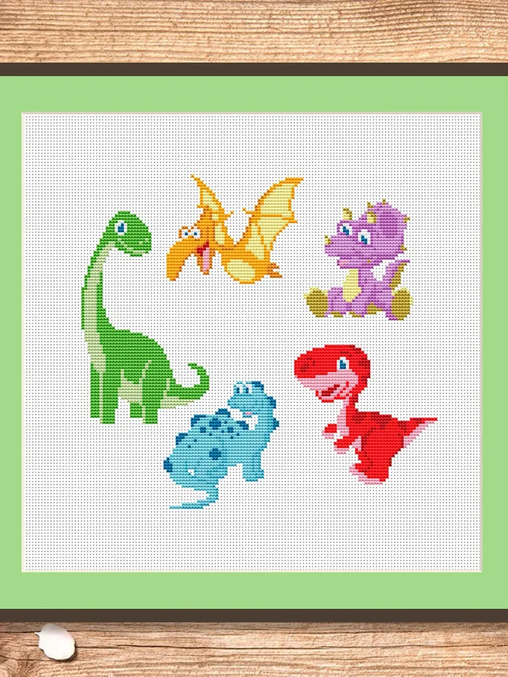 Dinosaur Set Cross Stitch Pattern, Dino Cross Stitch, Dino Pattern, Dinosaur Cross Stitch Pattern, Baby Cross Stitch Patterns #bab005