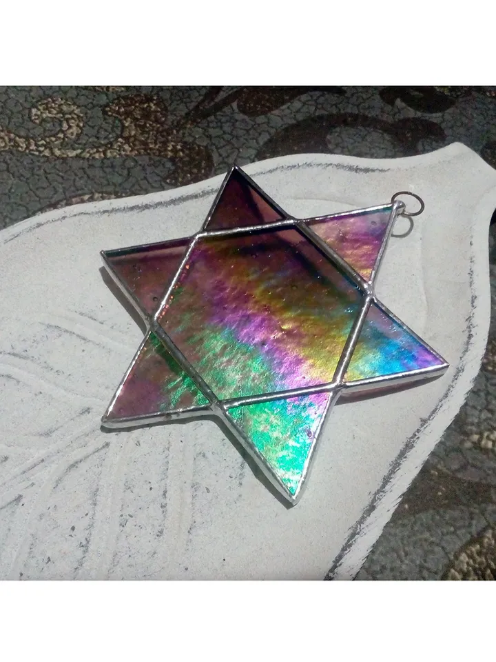 Hanukkah, jewish star, snowflake decorations, iridescent stained glass, Hanukkah 2022, Star of David, seals of Solomon