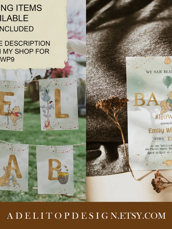 Classic Winnie Pooh Baby Shower Book Request; Neutral Baby Shower Template; Winnie Baby Shower book request; Honey Bear; Winnie Pooh wp9