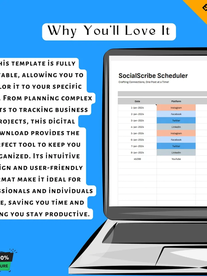 Social Media Content Calendar Template, Monthly Post Planner, Marketing Schedule, Google Sheets Editorial Calendar
