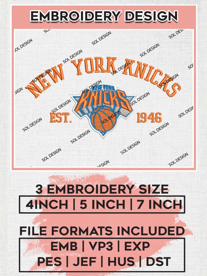 NBA New York Knicks Basketball Team Est Logo Embroidery Design, NBA New York Knicks Logo Embroidery Files, Basketball Team Machine Embroidery, Machine Embroidery Design
