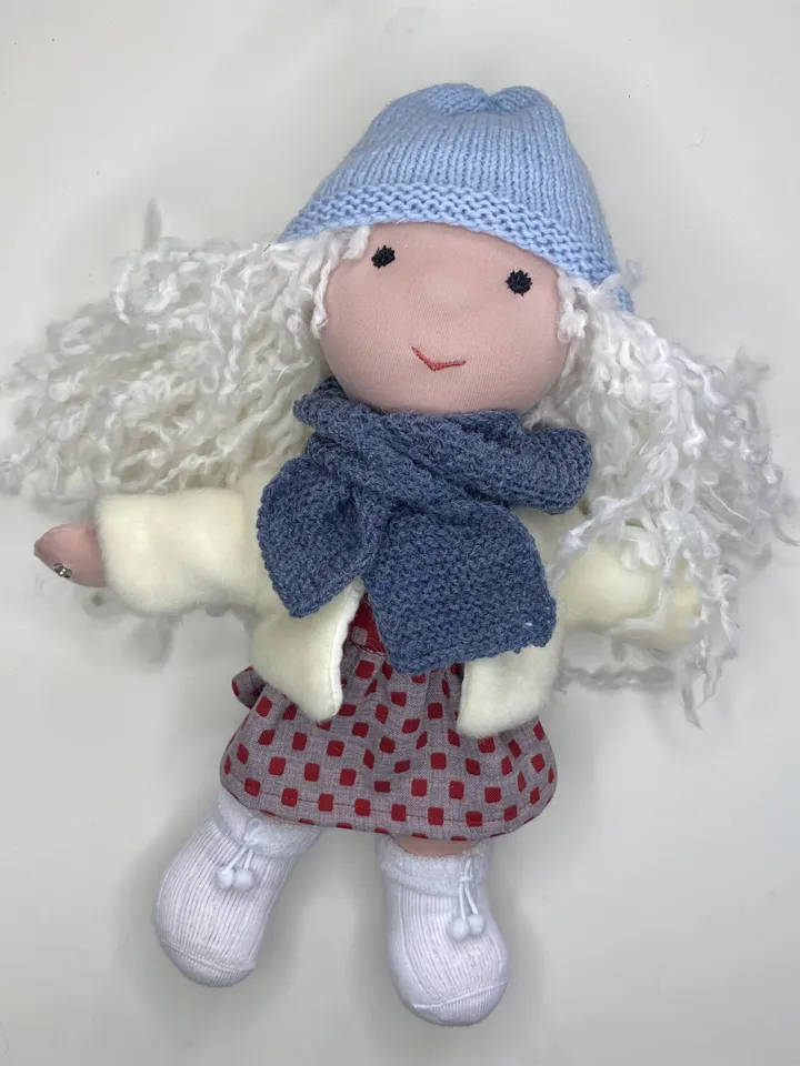 Handmade organic textile cotton Waldorf doll ready to ship, Authors stuffed soft doll with clothes set, Christmas baby