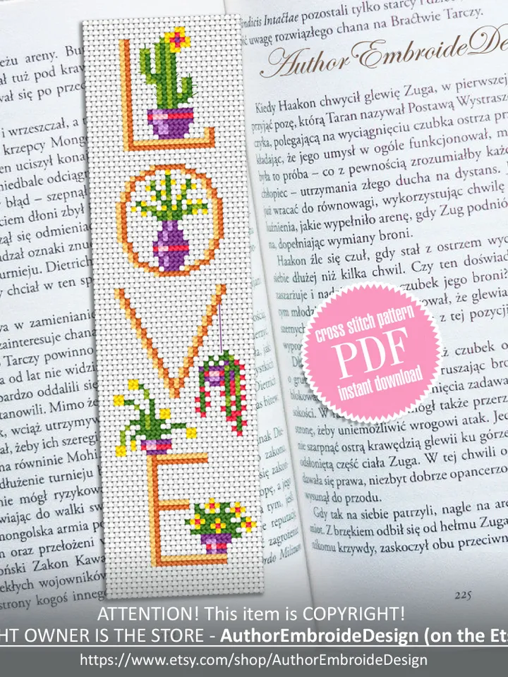 Plant bookmark cross stitch pattern PDF download House plants cross stitch chart, Floral bookmark pattern digital PDF, Book lover gift #B338