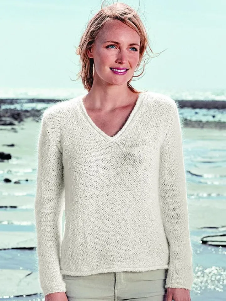 Easy sweater knitting pattern women jumper V-neck knit top Pattern pdf instant download