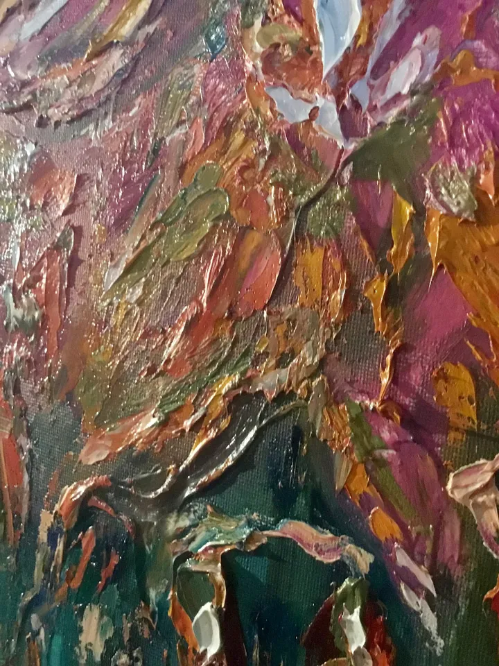 Orange orchids oil painting,original impasto impressionistic style oil heavy textured painting on stretched canvas,flowers canvas art.