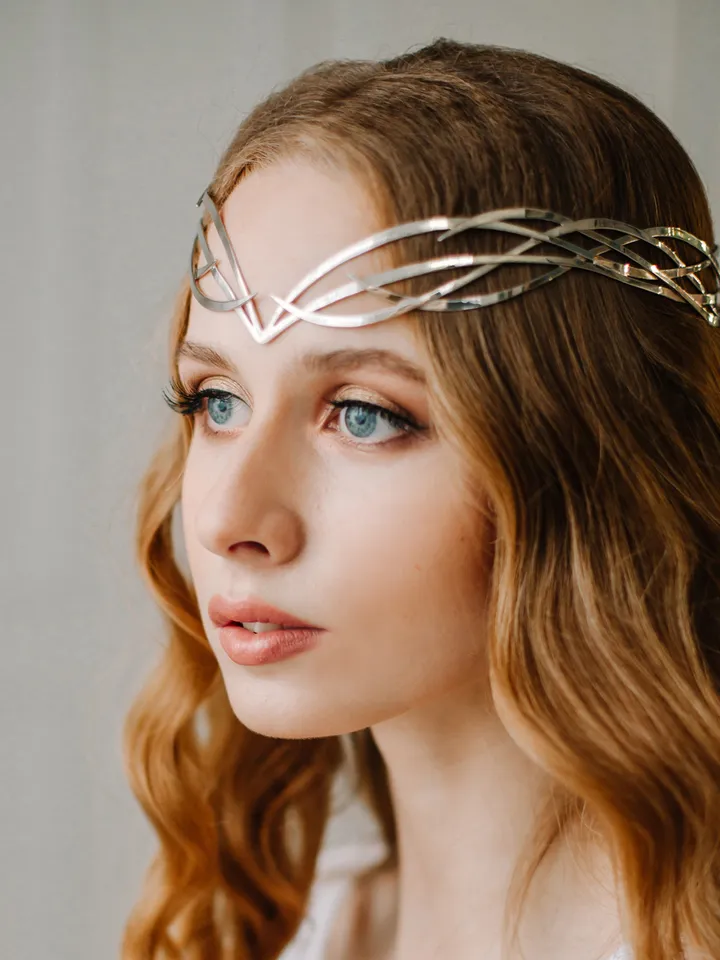 Wedding diadem Bridal Elven Tiara Elf Leaf Crown bridal hair vine Wedding Headpiece headband Silver Bridal Tiara Nimriel
