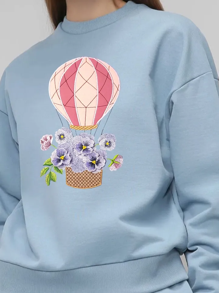 Air balloon with 3Dflowers Machine embroidery design digital embroidery pattern home and clothing décor embroidery motif 3Dembroidery design