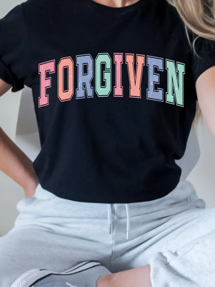 Colorful Varsity Svg PNG, Christian Shirt Design, Retro Arched Groovy College Sublimation, Trendy Bible Affirmations Svg PNG, Forgiven