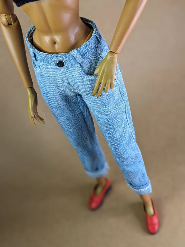 Handmade light blue Boyfriend jeans for 16 inch Fashion Royalty dolls (FR16)