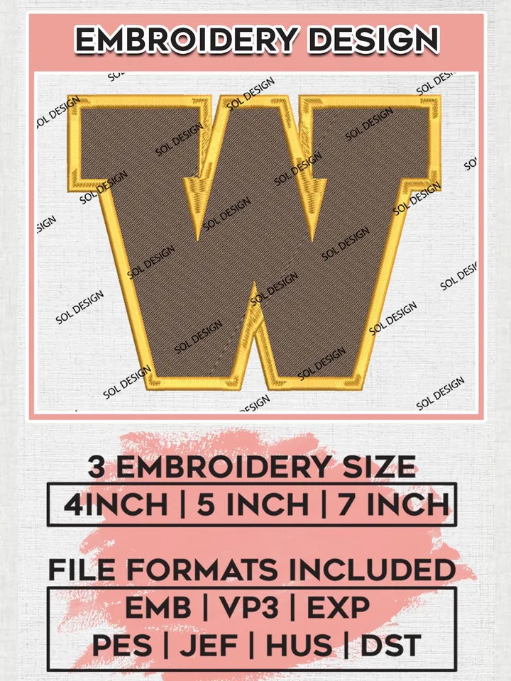 Wyoming Cowboy Machine Embroidery design Files, NCAA Wyoming Cowboys Team Embroidery, NCAA Cowboy, 3 sizes, Machine embroidery designs, Digital Download