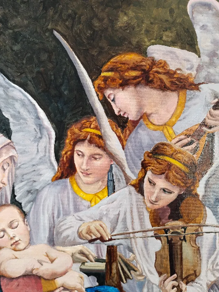Angels oil painting Virgin Maria and Christ painting Religious inspiration Figurative art Bouguereau copy