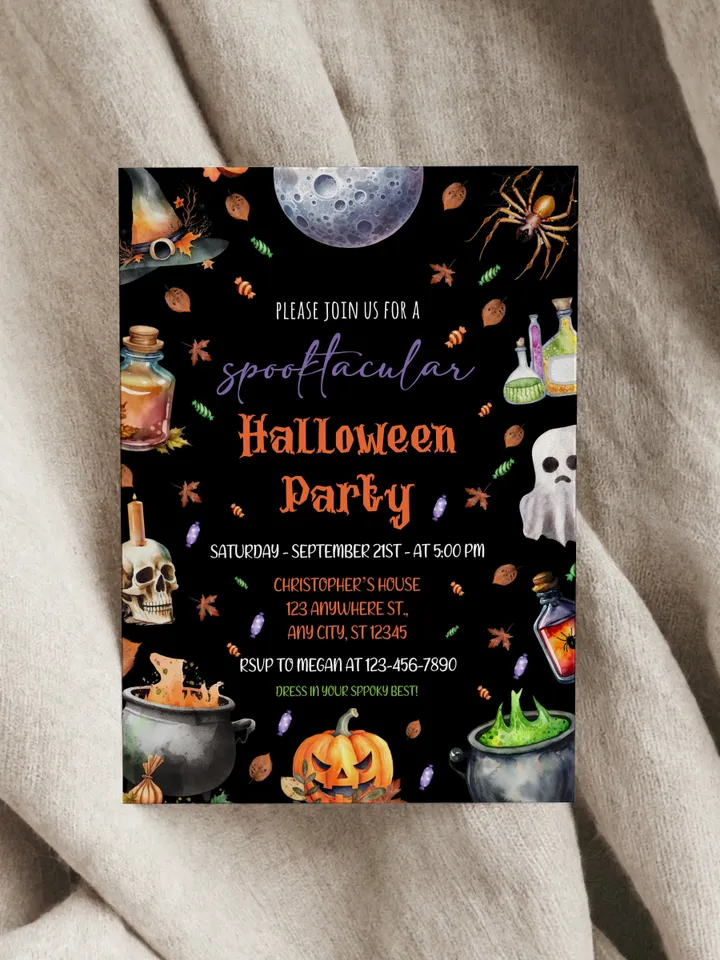 Editable Halloween Invitation, Halloween Party Invitation, Halloween Birthday Invitation, Halloween Invitation - I105