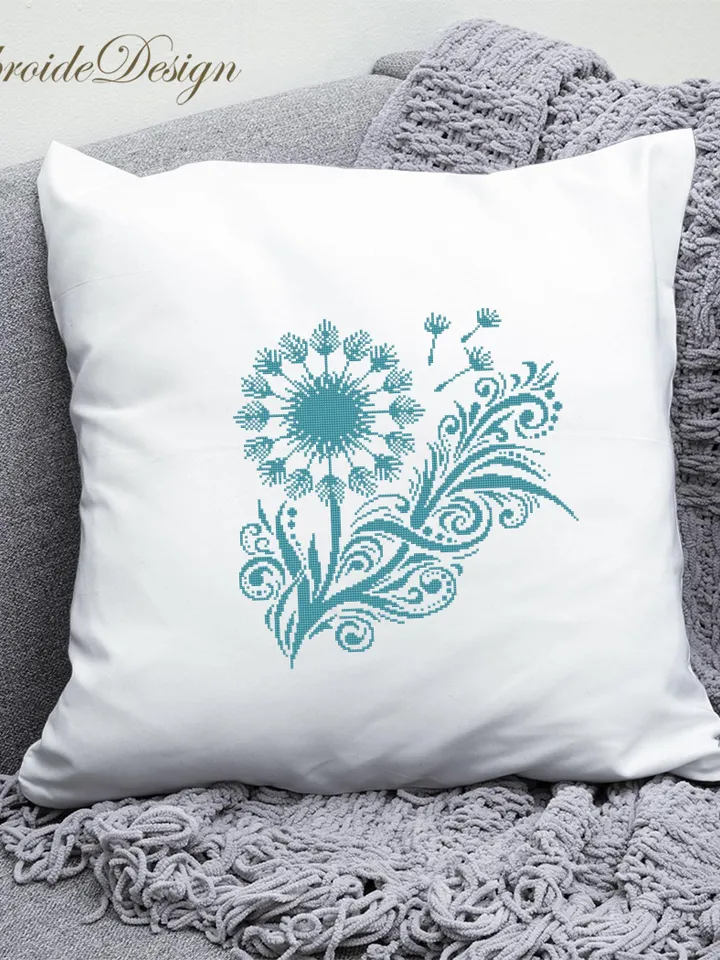 Dandelion cross stitch pattern PDF download Wild flower cross stitch chart, Easy floral pattern digital for beginner, Dandelion mandala #P53