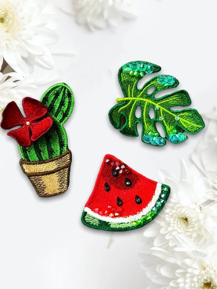Set FSL monstera watermelon cactus broches machine embroidery designs free standing lace digital embroidery pattern décor embroidery motif