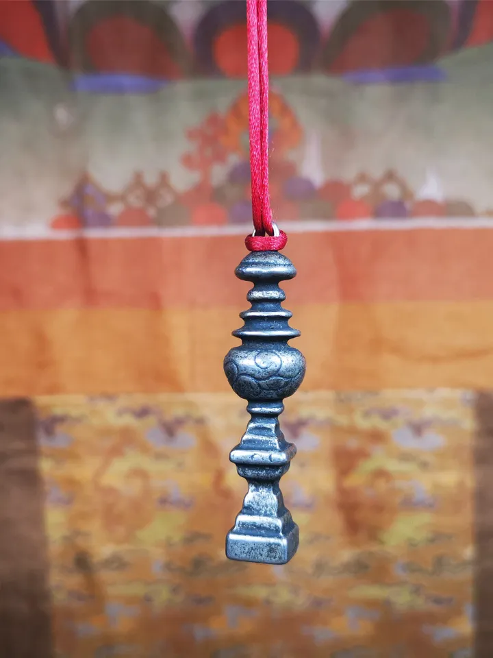 Gandhanra Handmade Tibetan Buddhist Tower Amulet,Stupa,Pagoda Pendant,Made of Cold Iron,2.16 inches