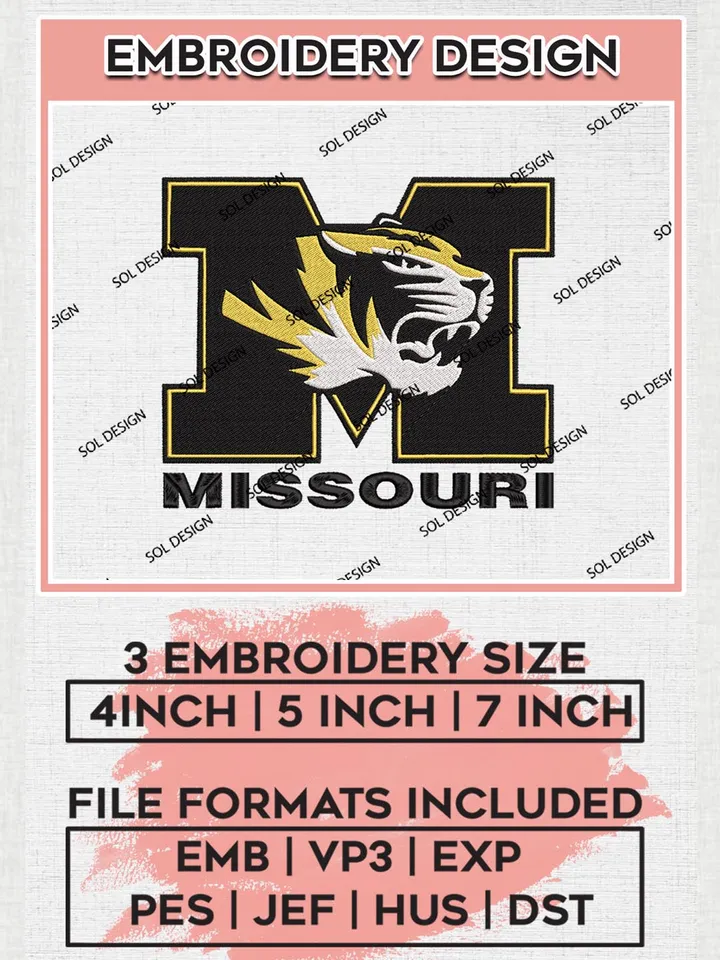 Missouri Tigers Team Mascot Logo Machine Embroidery Design, NCAA Missouri Tigers Team Design Design files, NCAA Team Embroidery Designs, NCAA Machine Embroidery Designs, Digital Download