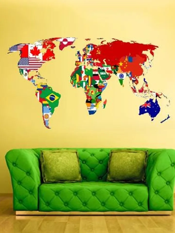 World Map Wall Decal – Large Vinyl Sticker for Office, Classroom or Kids Room, Travel Wall Art, Removable Mural, Geography Decor col347