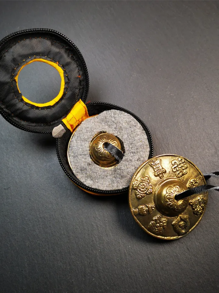 Gandhanra 6.5cm Tibetan Cymbals,Tingsha Bell,Buddhism Ritual Implement,Handmade in Nepal,Astamangal Pattern