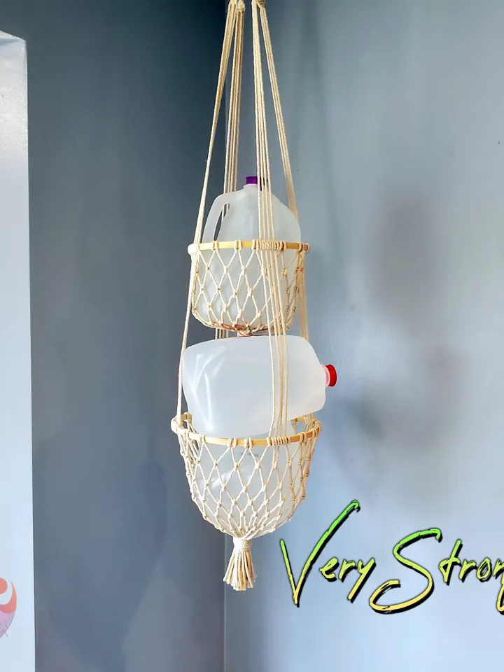 2 Tier Fruit Hammock Macrame Hanging Fruit Basket Kitchen Storage Solution Kitchen Organization Macrame Produce Net Strong Fruit Holder