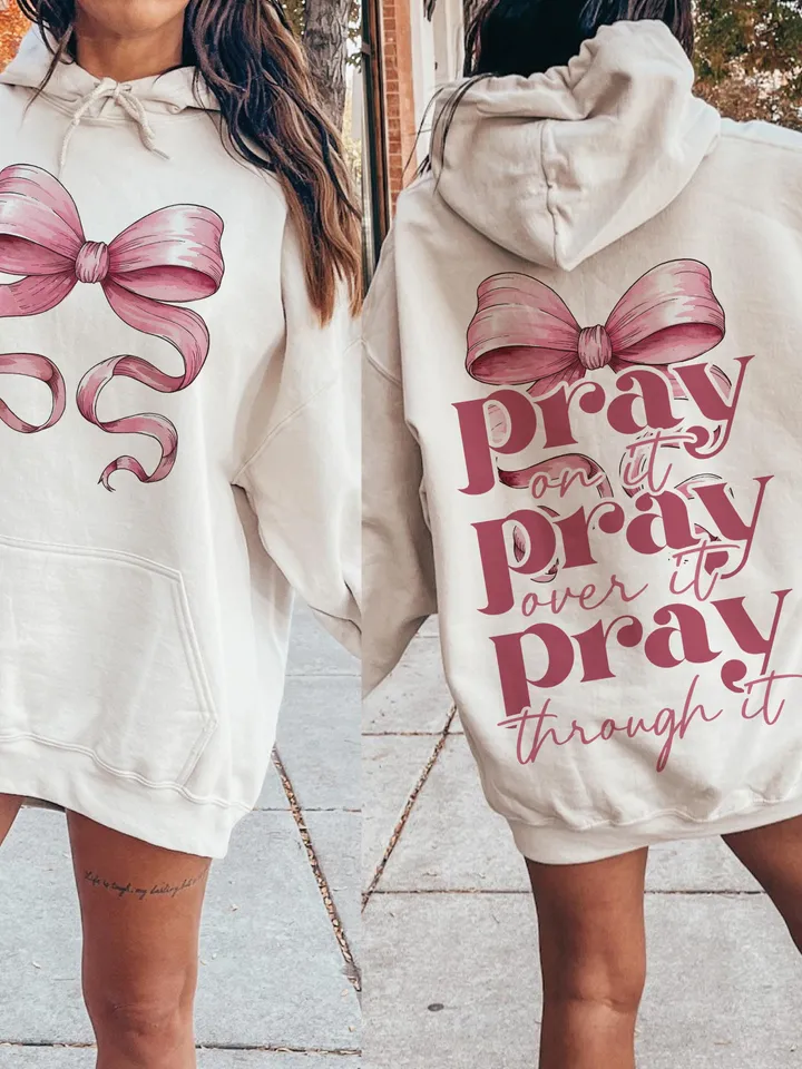 Pray On It Coquette Bow Bundle Png, Pink Sublimation Designs, Christian PNG, Trendy Shirt Designs, Pink Coquette Sublimations Png