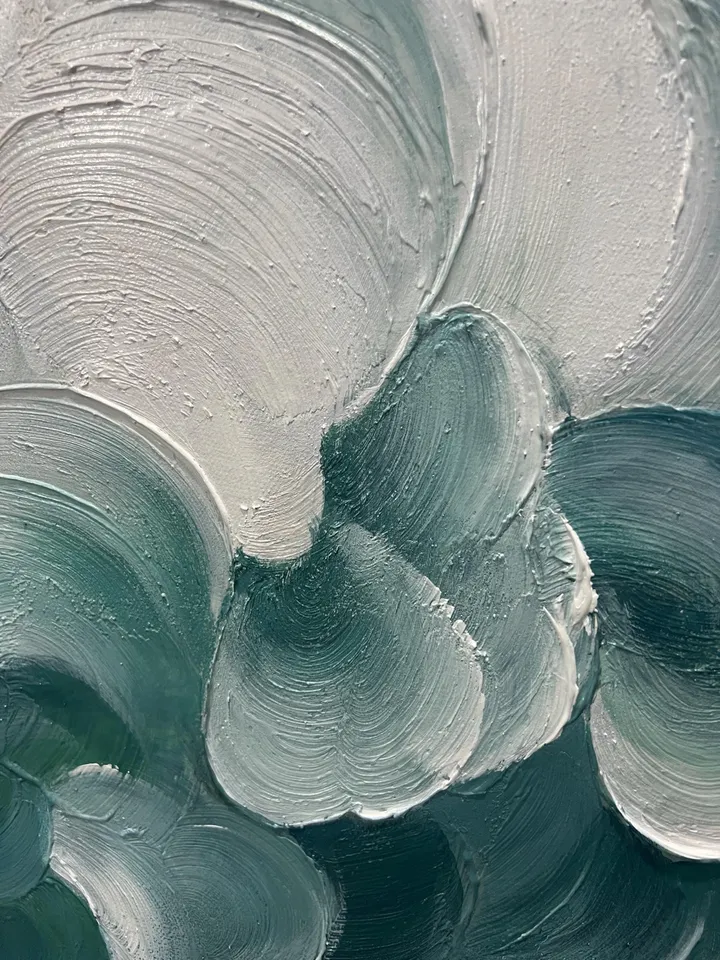 Original Blue and White Waves Oil Painting on Canvas Abstract Textured Wall Decor for Modern, Large Wall Art Living room Wall Art Home Decor