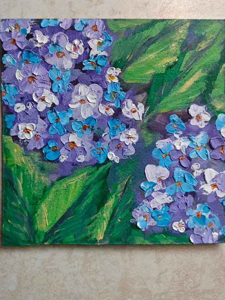 Hydrangea Original Painting Floral Original Art Flowers Modern Artwork Bright Hydrangea Wall Art 6x6 inches by Olga SokolovaArt